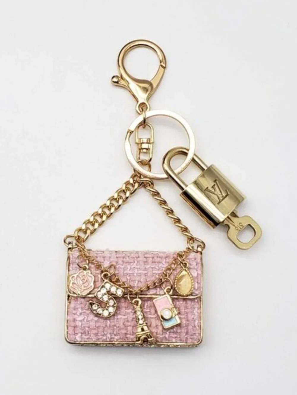 Authentic Louis Vuitton Gold Padlock 🔒 Key Set w/ Unbranded Tweed Bag Charm